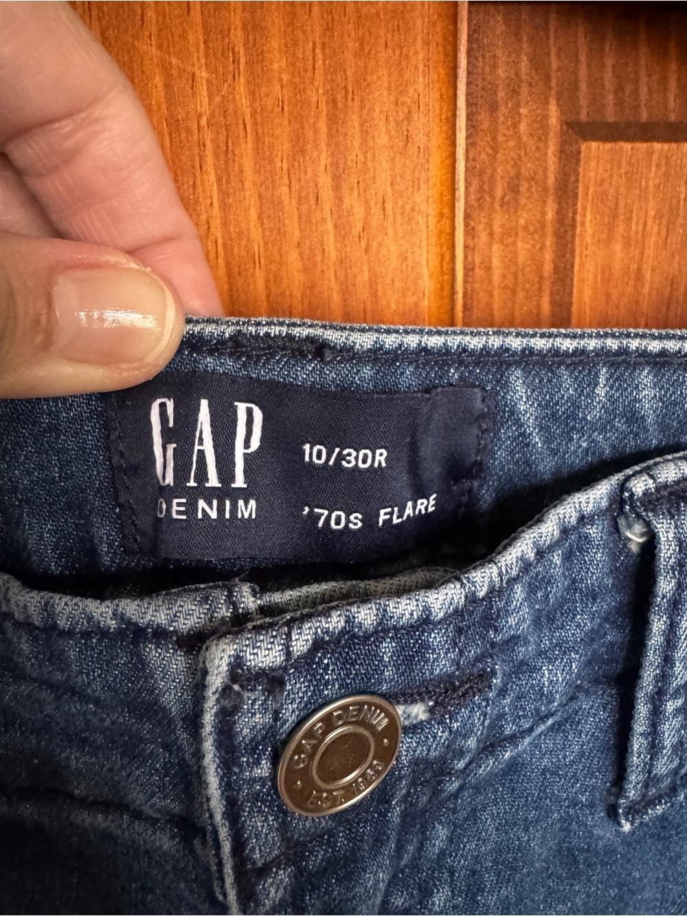 GAP Mid-Rise Button-Side 70’s Flare Jeans - Blue - Picture 6 of 10